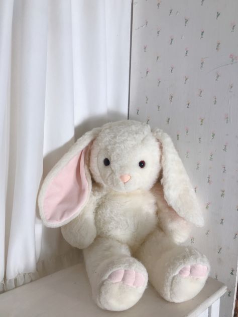 Stuffed Animal Rabbit, Coquette Stuffed Animals, Soft Toys Aesthetic, Coquette Plushies, Rabbit Coquette, Rabbit Teddy Bear, Soft Life Era, Rabbit Plushie, Rabbit Room