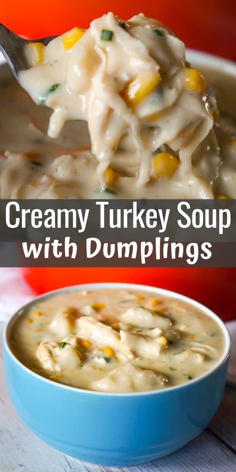 Creamy Leftover Turkey Soup, Creamy Turkey Noodle Soup Homemade, Ham And Turkey Soup, Turkey Dumpling Soup Easy, Dinners With Leftover Turkey, Cream Of Turkey Soup Recipe Thanksgiving Leftovers, Turkey Dumpling Soup Crockpot, Turkey Stew With Dumplings, Turkey And Dumplings Crockpot