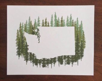 Washington state art | Etsy UK Washington State Tattoos, Washington Tattoo, Camping In Washington State, State Tattoos, Map Silhouette, Washington Art, Washington State Travel, State Map, Washington State