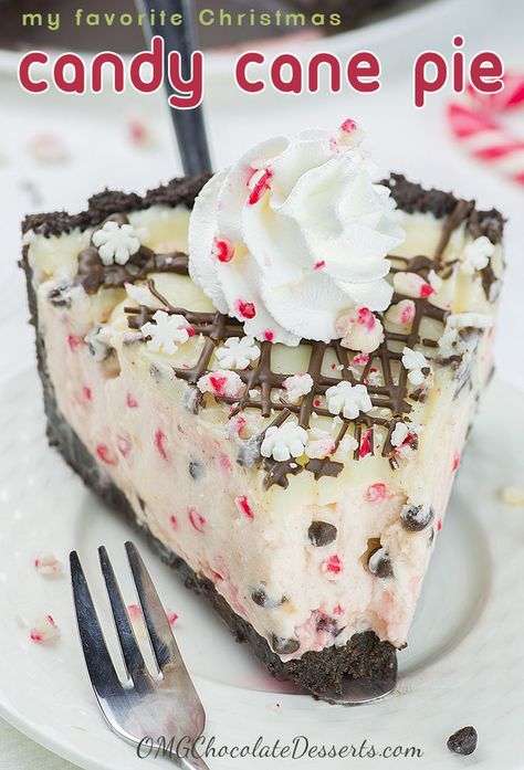 Candy Cane Pie is the only dessert recipe, you’ll need this Christmas! It’s no bake pie with crumbly Oreo crust and white chocolate ganache on top. #christmaspie #holiday #candycane Easy Christmas Pies, Peppermint Mousse, Candy Cane Pie, Christmas Pies, Christmas Pie Recipes, Peppermint Bark Cheesecake, Chocolate Peppermint Bark, Dessert Pie Recipes, Best Christmas Desserts