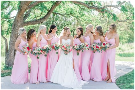 Light Pink Bridesmaid Dresses With Bright Flowers, Soft Pink Bridesmaid Dress, Medium Pink Bridesmaid Dresses, Peony Pink Bridesmaid Dresses, Bubble Gum Pink Bridesmaid Dresses, Summer Wedding Colors Pink, Pink Pastel Bridesmaid Dresses, Bubble Gum Pink Wedding, Light Pink Bridesmaid Dress