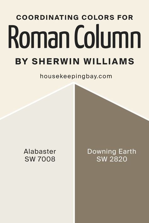 Roman Column SW 7562 Coordinating Colors by Sherwin-Williams Sw Roman Column, Roman Column Sherwin Williams, Sw 7008 Alabaster, Dover White, Roman Columns, White Paint Colors, Earth Homes, Updating House, Exterior House Colors