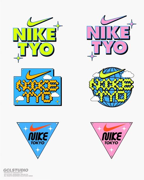 Tried making some nike concepts. Nike Tokyo 🗼 imagined launching a new event in Tokyo and tried to create using bright colors and using some custom nike logos that I made in illustrator. Also can be used as stickers. . Open for a new commission. DM or email . Email - graphiccookinglab@gmail.com . #typographic #typographer #fonts #snapmagazine #amnestymagazine #grafikradar #acidgraphix #logodesigns #logodesigner #logodesign #y2kstyle #collectgraphics #foliofolio #logotype #visualgraphic #y2... Brand Stickers Logo, Typographic Stickers, Nike Stickers, Nike Logo Design, Nike Logos, Event Stickers, Corner Shop, Nike Branding, Brand Stickers