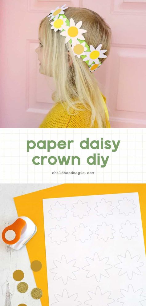 Flower Crown Diy Kids, Paper Flower Crown, Daisy Crown, Dress Up Closet, Crown Template, Daisy Scouts, Diy Flower Crown, Crown For Kids, Paper Daisy