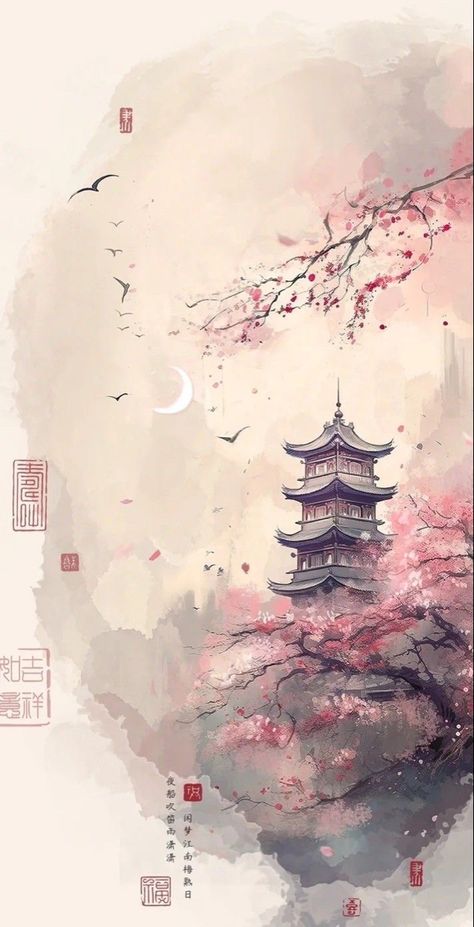 Chinese Wallpaper, Japanese Pop Art, Cherry Blossom Trees, L Wallpaper, Chinese Art Painting, Japanese Art Prints, Japanese Artwork, Japon Illustration, Cool Wallpapers Art