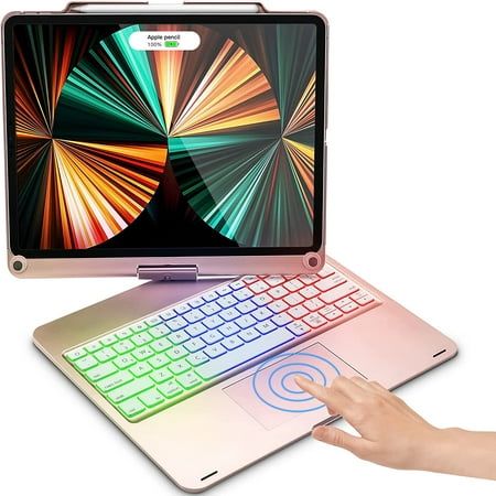 Touchpad function  the upgraded built-in touchpad makes your iPad as fast and smooth as a laptop! Particularly suitable for the 6th generation iPad Pro 12.9 inch 2022 (A2736, A2764, A2437, A2766); iPad Pro 5th generation 2021 (A2378, A2379, A2461, A2462); The 4th generation iPad Pro 12.9 inch 2020 (A2229, A2069, A2232, A2233); IPad Pro 3rd Generation 2018 (A1876, A2014, A1895, A1983). The iPad Pro 12.9 case comes with a keyboard, with rainbow backlight, 360 degree rotation and 180  field of view to greatly enhance your keyboard experience. Make sure your iPad iOS system is up to 13.2.2 or higher and the iPad Assistive Touch switching function is enabled Size: 12.9".  Color: Pink. Apple Pencil Cover, Ipad Pro 3, Keyboard With Touchpad, Apple Pen, Ipad Ios, Apple Pencil Holder, Keyboard Case, Apple Ipad Air, Bluetooth Keyboard