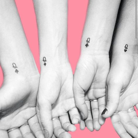 Friend Tattoos Group, 4 Best Friends Tattoos, Matching Sister Tattoos For 4 Sibling, Tattoo Ideas For Groups Of 4, 4 Group Tattoo Ideas, Matching Tattoos For Groups Of 4, Matching Tattoos For 4 Sisters, Group Of 4 Tattoo Ideas, 4 Friend Tattoos