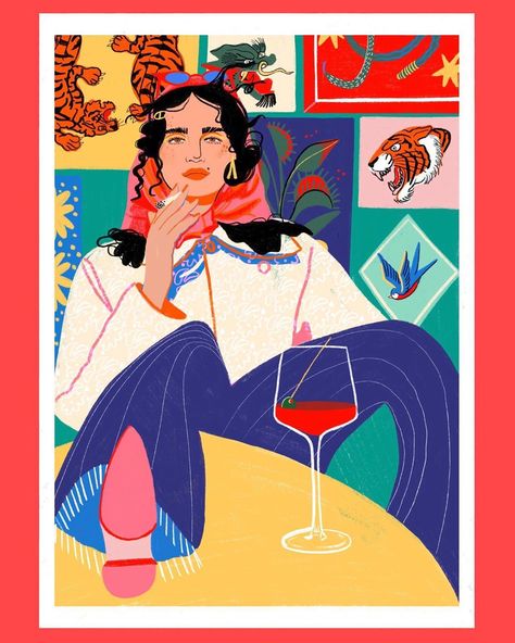 Katie Smith on Instagram: “A Mood ~ ~ ~ ~ ~ ~ ~ #illustration #colourfulillustration #poster #goodvibes #winelover #trendy #womensfashion #fashionillustration…” Katie Smith Illustration, Scarves Illustration, Kelly Smith Illustration, Scarf Sketch Fashion Illustrations, Scarf Illustration, Figurative Illustration, Lovely Illustrations, Aesthetic City, People Illustration