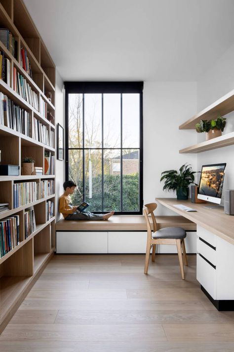 Re:model Home Study Rooms, Window Seat Design, Modern Home Offices, Study Room Design, Small Home Offices, Office Nook, Study Nook, Office Guest Room, Built In Desk