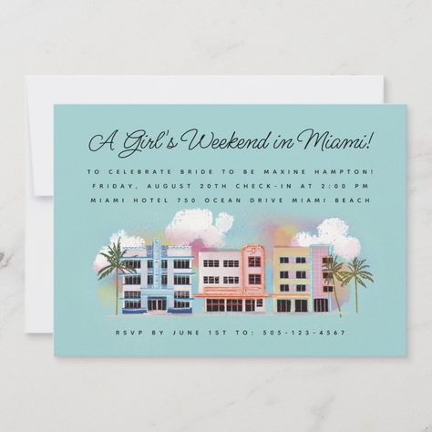 Miami Beach Bachelorette Weekend Invitation Miami Beach Bachelorette, Beach Bachelorette Party Favors, Miami Bachelorette, Weekend In Miami, Miami Bachelorette Party, Bachelorette Party Destinations, Bachelorette Weekend Invitations, Celebrity Bride, Bachelorette Party Beach