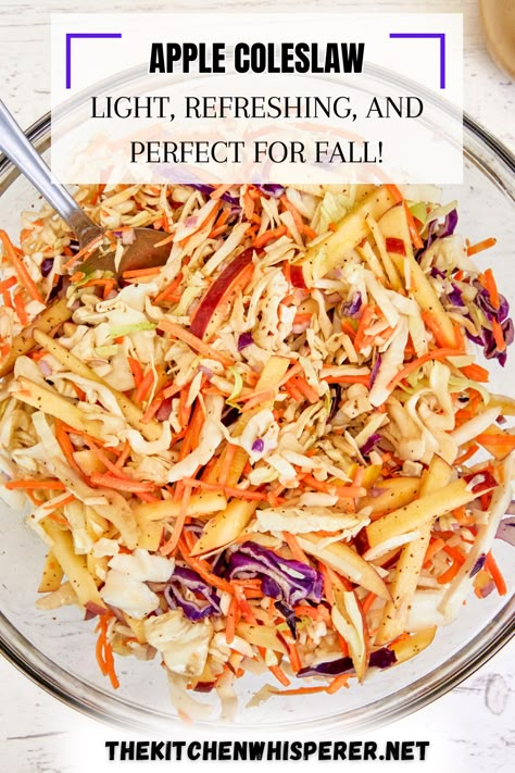 Coleslaw Dressing For Pulled Pork, Apple Cider Coleslaw Slaw Recipes, Fall Coleslaw Recipe, Apple Slaw For Pulled Pork, Fall Coleslaw, Pork Tenderloin Side Dishes, Slaw For Pulled Pork, Pork Tenderloin Sides, Salad Cabbage