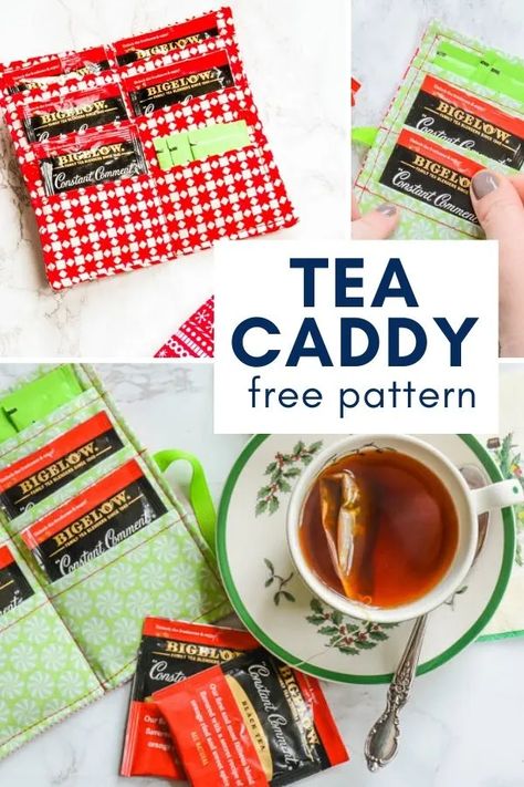 Diy Tea Wallet, Sewing With Scraps, Wallet Pattern Free, Tea Bag Caddy, Diy Tea Bags, Bag Holder Pattern, Sewing Caddy, Tea Bag Organizer, Tea Holder