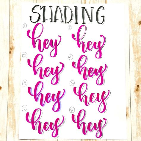 Melissa on Instagram: “Hey guys! Here are 8 different ways to shade your letters. Which one is your favorite? Do you like to shade on the right or left side of…” How To Shade Lettering, How To Shadow Letters Alphabet, Shading Letters Hand Drawn, Calligraphy Alphabet Shadow, Caligraphy Alphabet Using Highlighter, Learn Hand Lettering, Watercolor Lettering, Hand Lettering Alphabet, Doodle Lettering