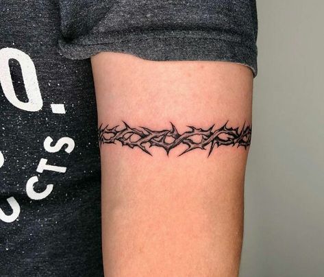 Arm Sleeve Patchwork Tattoo, Crown Of Thorns Tattoo Women, Jesus Thorn Crown Tattoo, Wrap Around Arm Tattoo For Women, Thorns Tattoo Design, Wrap Around Tattoo Arm, Barbwire Tattoo, Growth Tattoos, Arm Cuff Tattoo