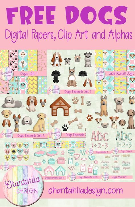 Dog Clip Art Free, Dog Printables Free, Dog Scrapbook Paper, Dog Scrapbook Layouts, Using A Planner, Free Digital Scrapbooking Kits, Free Clipart Downloads, Clip Art Freebies, Scrapbook Kits Free