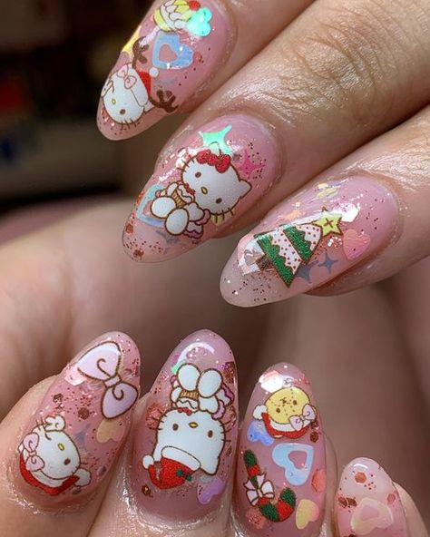 Hello Kitty Nails Art, Bears Nails, Winter Nails Acrylic, Cute Christmas Nails, Hello Kitty Nails, Christmas Nail Art Designs, Really Cute Nails, Christmas Nails Acrylic, Thanksgiving Nails