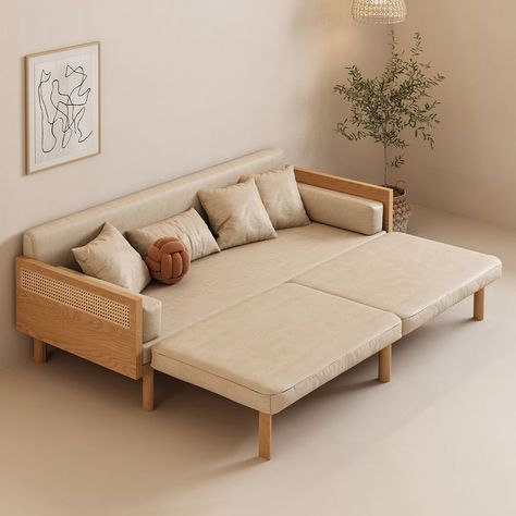 82.6" Modern Ash Solid Wood 3 Seater Sofa Convertible Sleeper &Pull Out Bed with Corduroy Upholstered and Pillows, Comfortable Couches for Living Room Luxury Sofa Bed, Bed Foldable, Sofa Wood Frame, Solid Wood Sofa, Furnitur Ruang Keluarga, Folding Sofa Bed, Pull Out Sofa Bed, Comfortable Couch, Folding Sofa