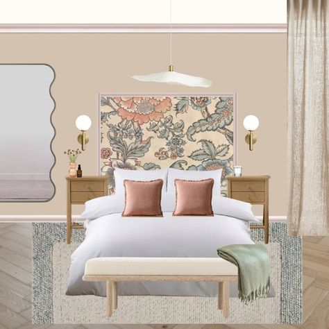 How about making a statement wall without fully committing to wallpapering the entire wall? Consider highlighting a section behind the bed, and framing it around the edges to create a focal point that enhances the bed area. Paint colour is @littlegreenepaintcompany ‘Masquerade Mid’ and wallpaper ’Sackville Street’ #bedroomdesign #moodboard #bedroominspo #littlegreene #wallpaper #interiorstyling #interiordesign #internationalwallpaper #wallpaper #featurewall #headboard Wallpaper Behind Bed, Painting Above Bed, Ceiling Crown Molding, Classic Bedroom, Paint Colour, Statement Wall, Above Bed, Little Greene, Wallpaper Bedroom