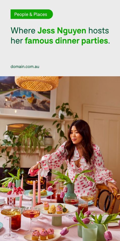 Home cook and recipe creator Jessica Nguyen has a knack for making meals look fabulous, colourful and easy to make. It’s a skill the savvy content creator has translated into the interior design of the eclectic two-bedroom Edwardian home she shares with husband Liam and pet Chihuahuas Marlo and Pabla in Armadale. Jessica Nguyen, Edwardian Home, Home Tour, Dinner Parties, Content Creator, House Tours, Dinner Party, Lily Pulitzer Dress, House Styles