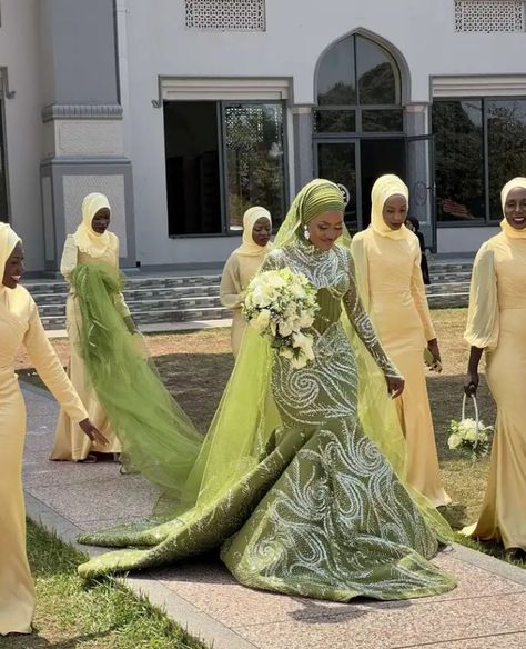 Ugandan Muslim bride dressed by Joe Grace. #bride #wedding #hijabi #bridal #muslimbride #muslimdress #muslimwedding #greendress #nikka Modest African Wedding Dress, Muslin Wedding Dress, African Muslim Wedding, Nikkah Inspiration, Islamic Bridal Dress, Ugandan Wedding, African Wedding Dress Ankara, Hijabi Wedding Dress, Muslim Wedding Dress Hijab Bride