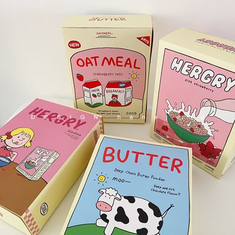 Fun Packaging Ideas, Kawaii Packaging Design, Cute Food Packaging, Cereal Box Design, Kawaii Packaging, Graphic Design Packaging, Food Packaging Design, Creative Packaging Design, Creative Packaging