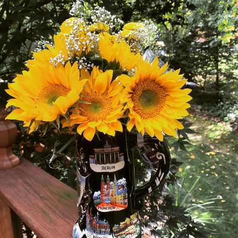 Beer Stein, Beer Steins, Floral Arrangement, Floral Arrangements, Flower Arrangements, Sunflower, Beer, Flowers, Floral