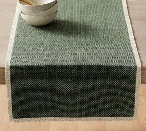 108 Inch Table Runner | Table Runners | Pottery Barn Braided Table Runner, Fringe Table, Green Table Runner, Lake Villa, Runner Table, Table Throw, Winter Set, Room Planner, Belgian Linen