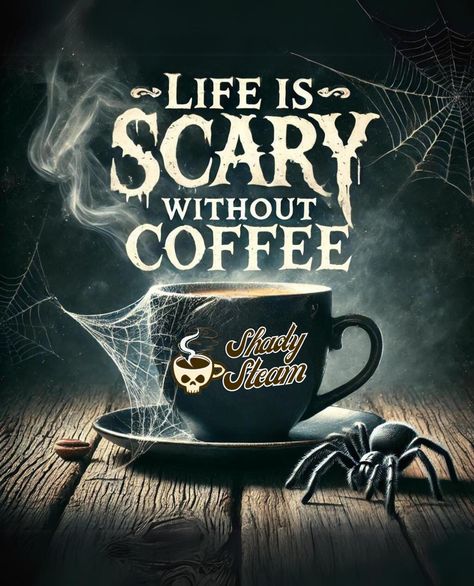 Coffee Halloween Quotes, Coffee Cup Wallpaper, October Coffee, Facts About Halloween, Morning Coffee Funny, Candy Photoshoot, Coffee Jokes, Spooky Coffee, Happy Halloween Pictures