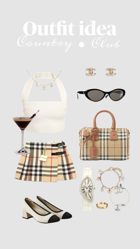 Outfit idea: country club 🤍🍂 #beauty #outfitinspo #country #gold #fyp #aesthetic #vogue #chanel #designer #foryou Country Club Outfit, Aesthetic Vogue, Fyp Aesthetic, Chanel Designer, Fashion Shoot, Outfit Idea, Country Club, Dress To Impress, Summer Outfits