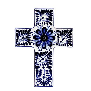 Mexican Nichos, Blue Talavera, Pottery Mexican, Mexican Furniture, Ceramic Crosses, Tin Mirrors, Cross Hands, Talavera Tile, Southwestern Home