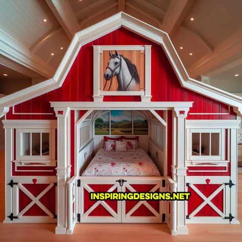 Horse Stable Bedroom Ideas, Girls Horse Bedroom Ideas, Bedroom Horse Theme, Horse Room Ideas, Horse Bedroom Ideas For Teens, Horse Rooms, Horse Room Decor, Loft Beds For Teens, Barn Bedroom