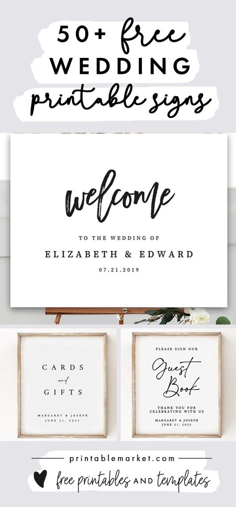 Free Printable Wedding Invitation Templates, Wedding Social Media, Wedding Signage Template, Printable Signs Free, Free Printable Wedding Invitations, Free Wedding Templates, Cards Sign Wedding, Wedding Shower Signs, Wedding Gift Signs