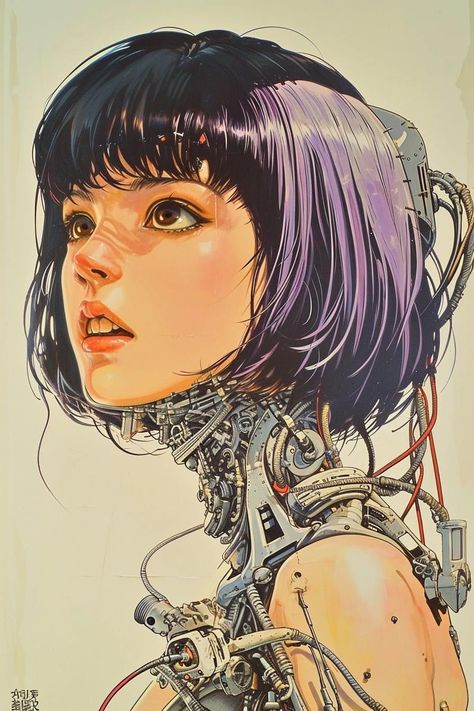 Cyborgs Art, 얼굴 드로잉, Cyberpunk Girl, Arte Robot, Cyberpunk Aesthetic, Arte Cyberpunk, Art Manga, Cyberpunk Character, Trendy Hair