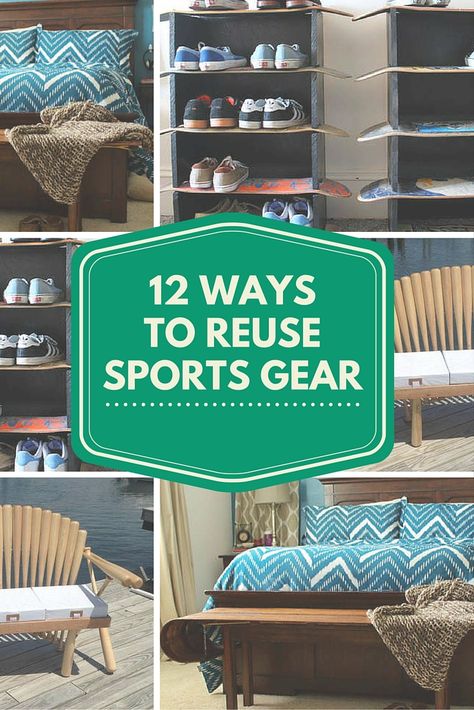 Here are some unusual ideas for the sports lover in any household. From repurposing old baseball bats to turning a sled into a bench, there's lots of DIY inspiration here. Baseball Furniture, Baseball Project, Baseball Crafts, Best Golf Clubs, Clever Organizer, Baseball Bats, Baseball Theme, Club Ideas, Diy Furniture Easy