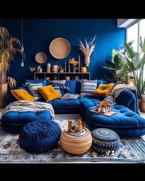 Indigo Living Room, Indigo Room, Colourful Rooms, Blue Sofas Living Room, Living Room Color Combination, Blue Room Decor, Room Color Combination, Blue Living Room Decor, Pinterest Contest