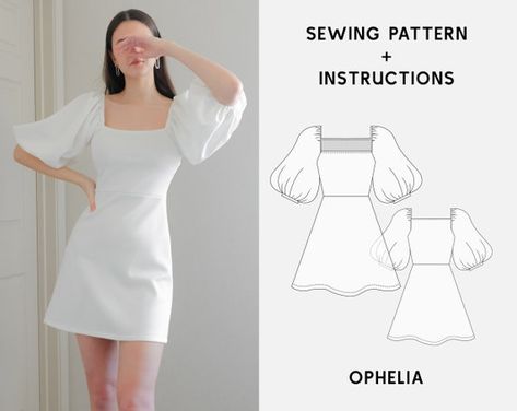 OPHELIA Puff-sleeved Knit Dress Digital Sewing Pattern Xs-2xl - Etsy Australia Diy Puff Sleeves, Puff Sleeve Dress Pattern, Diy Puffs, Modern Sewing Patterns, Dress Neck, Clothes Sewing, Couture Mode, Diy Sewing Clothes, Clothes Sewing Patterns