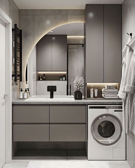 Bathroom Ideas Gray, Small Bathroom Interior Design, Minimalist Small Bathrooms, Bathroom Wardrobe, Wood Inspiration, Bathroom Interior Design Modern, Modern Small Bathrooms, Small Bathroom Interior, Washbasin Design