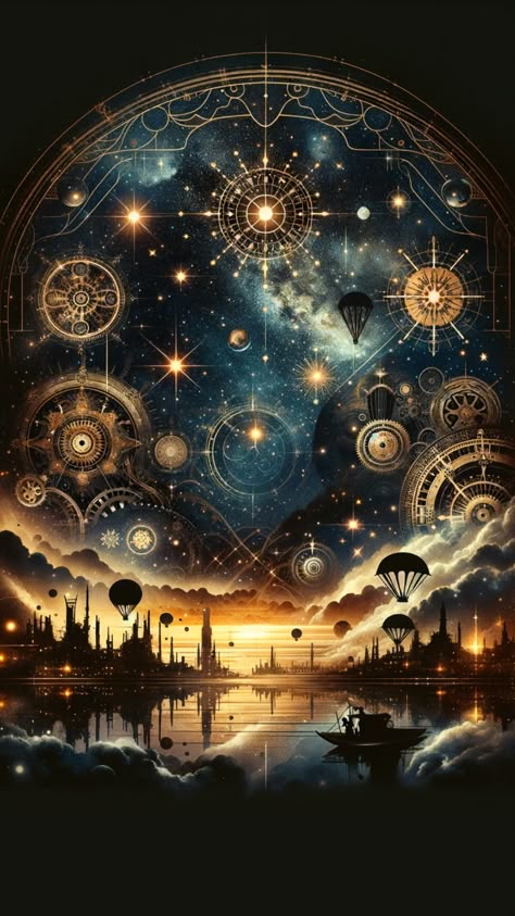 Stars Phone Wallpaper, Time Travel Art, Mystic Wallpaper, Steampunk Wallpaper, Steampunk Aesthetic, Steampunk Crafts, Astronomy Art, Dreamy Artwork, Witchy Wallpaper