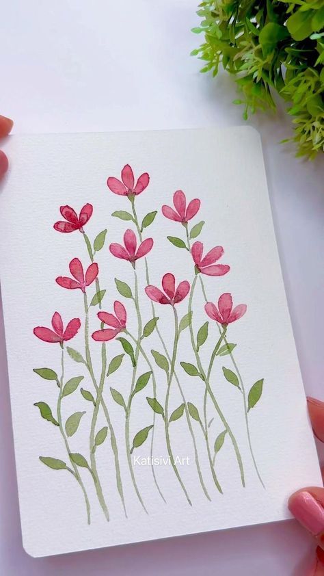 Easy Watercolor Background Ideas, Diy Watercolor Greeting Cards, Cute Watercolor Paintings Easy Aesthetic, How To Paint Small Flowers, Simple Flower Painting Acrylics Easy, Beginner Painting Ideas Easy Simple Step By Step, Flower Drawing Tutorials For Beginners, Easy Paint Flowers, Watercolor Art For Beginners Flowers