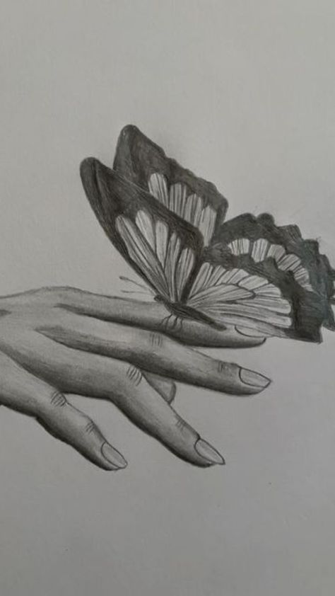 Drawing Butterfly, Pencil Sketch Images, Seni Dan Kraf, Cool Pencil Drawings, Meaningful Drawings, Easy Drawings Sketches, Hand Sketch, Art Drawings Sketches Creative, Cute Easy Drawings