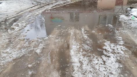 Melting Snow, Snowy Environment, Snowy Road, Snowy Apocalypse Aesthetic, Snowy Road Aesthetic, Abandoned Snow Village, Winter Road, Snow Melting, Winter Background