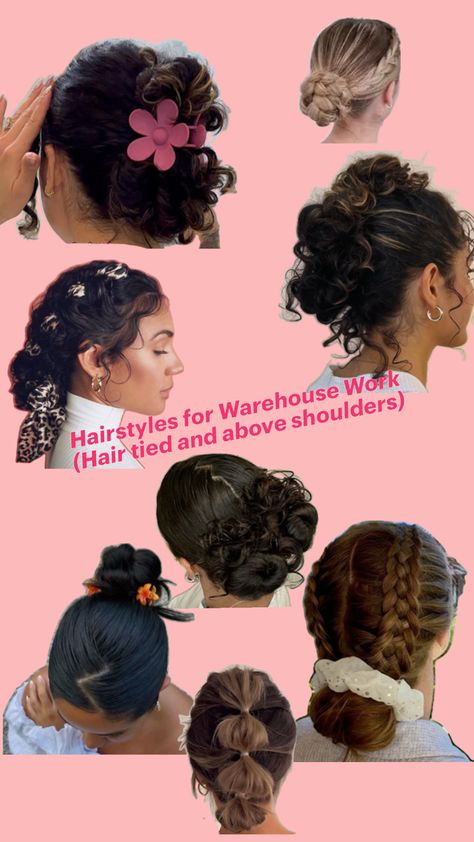 Updo hairstyles for work at warehouse where hair has to be tied and above the shoulders per safety rules. Updo Hairstyles For Work, Updos For Work, Hairstyles For Work, Safety Rules, Work Hairstyles, Updo Hairstyles, Hair Updos, Hair Ties, Hair Inspiration