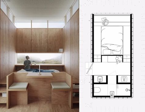 Design Case Mici, Micro House, Casa Container, Tiny Cabin, Folding Furniture, Tiny Spaces, Tiny House Interior, Tiny House Cabin, Small Cabin