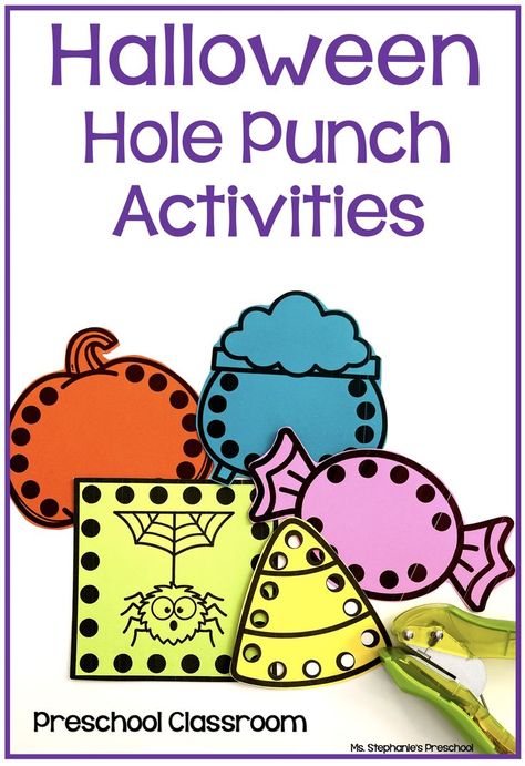 Halloween Hole Punch Fine Motor Skills Activity Halloween Center Ideas Preschool, October Fine Motor Activities Preschool, Pre K Motor Skills Activities, Halloween Hole Punch Activities, Fall Hole Punch Activities, Fall Matching Activities Preschool, Halloween Themed Activities Preschool, Preschool Hole Punch Activities, Preschool Hole Punch Activities Free