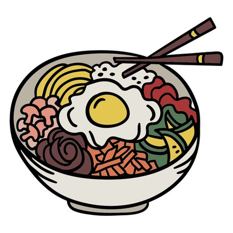 Korean bibimbap element #AD , #Korean, #element, #bibimbap Bibimbap Drawing, Bibimbap Illustration, Korean Food Logo, Korean Elements, Korean Bibimbap, Asian Humor, Wallpaper Food, Korean Illustration, Inktober 2023