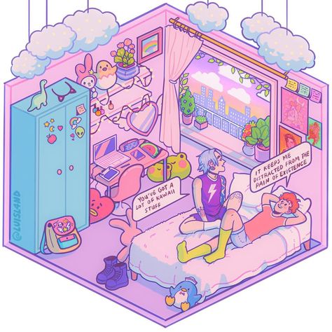 Cute Isometric Room, Cute Room Illustration, Cute Isometric Art, Cute Bedroom Background, Isometric Room Art, Aesthetic Bedroom Drawing, Cute Room Drawing, Isometric Room Drawing, Room Design Illustration