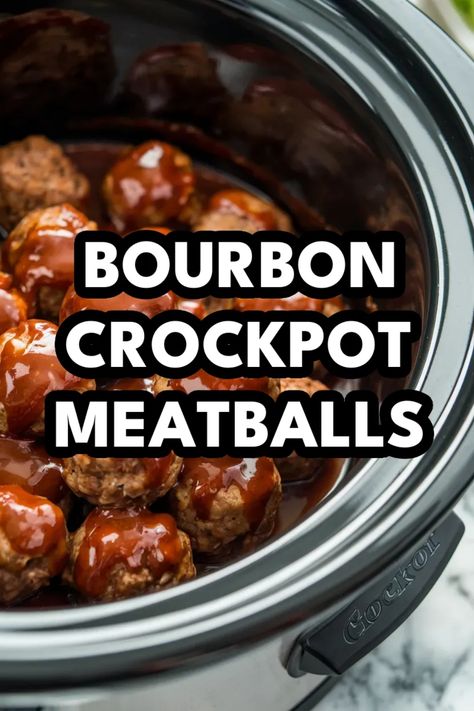 A photo of a  Bourbon Crockpot Meatballs a Crockpot Meatballs Meatball Serving Ideas, Bourbon Meatballs Crockpot, Barbecued Meatballs, Recipe With Meatballs, Easy Meatball Recipes, Bourbon Meatballs, Recipes For Crockpot, Meatballs Crockpot, Delicious Meatballs