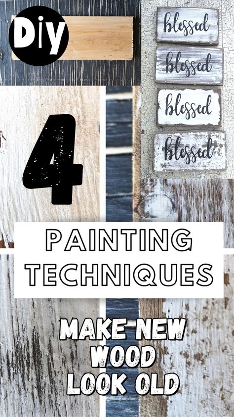 How To Do Rustic Paint On Wood, Distress Painted Wood Diy, How To Paint Wood To Look Distressed, How To Make Wood Look Old Rustic Vintage Signs, How To Rustic Paint Wood, Wood Painting Techniques Diy, Making Wood Look Old, Distress Wood Diy Paint Techniques, How To Make Distressed Wood