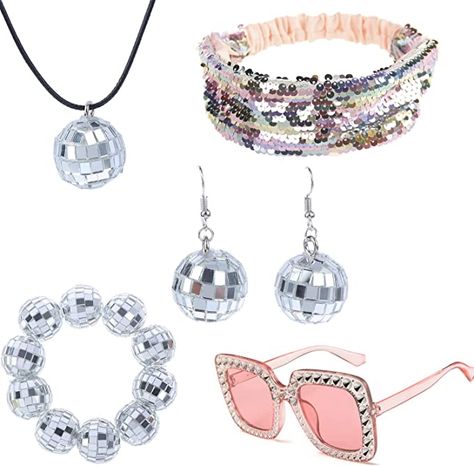 Amazon.com: 5 Pieces 1970s Disco Accessories Disco Set Ball Earrings Necklace Bracelet Bling Headband and Sunglasses for Women : Clothing, Shoes & Jewelry Disco Accessories, Disco Ball Earrings, Bling Sunglasses, Disco Costume, 1970s Jewelry, 1970s Disco, Disco Style, Makeup Accesories, Ball Earrings