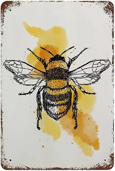 How To Paint A Bee Acrylic, Honeycomb Painting, Bee Artwork, Bee Drawing, Home Kitchen Bar, Bee Lover Gifts, Honeycomb Decorations, Bee Illustration, Vintage Bee